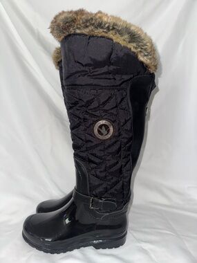 Santana Canada Black Quilted Knee High Winter Boot Faux Fur Womens 6.5 US